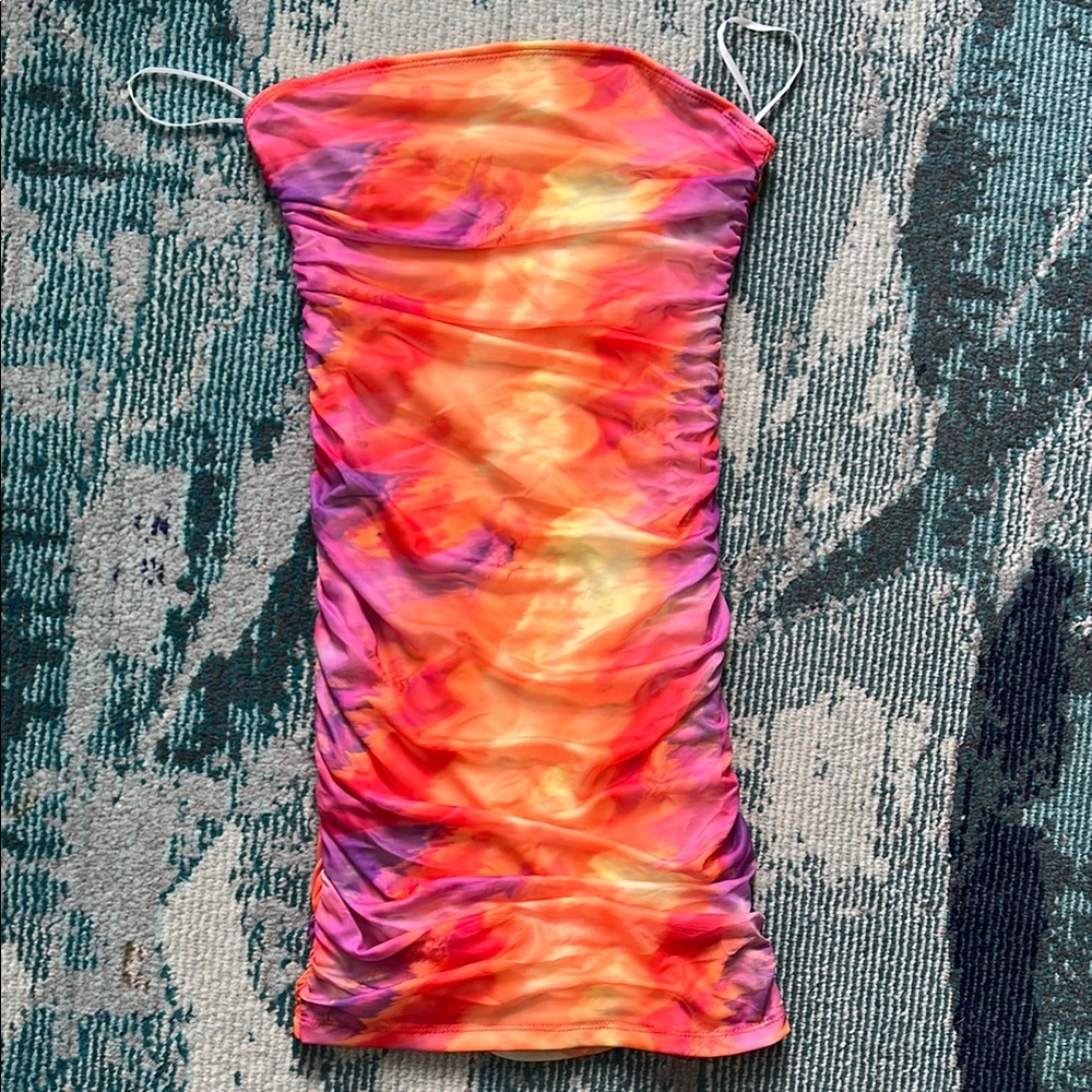 SHEIN Pink and Orange Strapless Dress